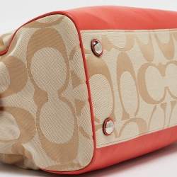 Coach Orange/Beige Signature Canvas and Leather Haley Satchel 