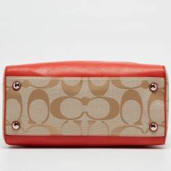 Coach Orange/Beige Signature Canvas and Leather Haley Satchel 