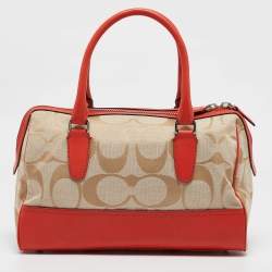 Coach Orange/Beige Signature Canvas and Leather Haley Satchel 