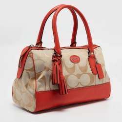 Coach Orange/Beige Signature Canvas and Leather Haley Satchel 