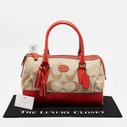 Coach Orange/Beige Signature Canvas and Leather Haley Satchel 