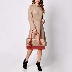 Coach Orange/Beige Signature Canvas and Leather Haley Satchel 