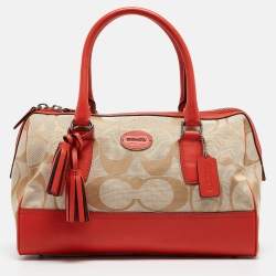 Coach Orange/Beige Signature Canvas and Leather Haley Satchel 