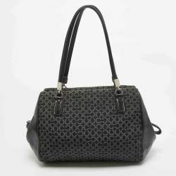 Coach Black Op Art Fabric and Leather Madison Madeline Satchel