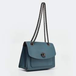 Coach Blue Leather Small Parker Chain Flap Shoulder Bag