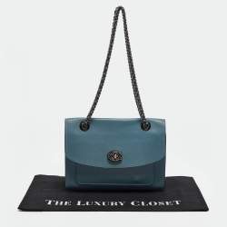 Coach Blue Leather Small Parker Chain Flap Shoulder Bag