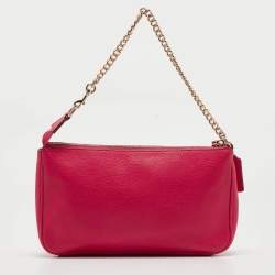 Pre Owned Coach Hot Pink Leather Baguette Bag
