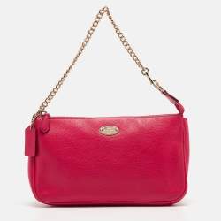 Pre Owned Coach Hot Pink Leather Baguette Bag