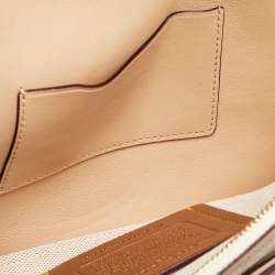 Pre Owned Coach Beoge/Old Rose Signature Coated Canvas and Leather Rose Embellished Riley Crossbody Bag