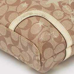 Pre Owned Coach Beige/Gold Signature Coated Canvas and Leather Heritage Star Tote