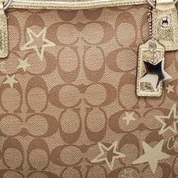 Pre Owned Coach Beige/Gold Signature Coated Canvas and Leather Heritage Star Tote