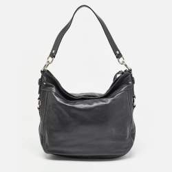 Pre Owned Coach Black Leather Logo Hobo