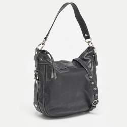 Pre Owned Coach Black Leather Logo Hobo