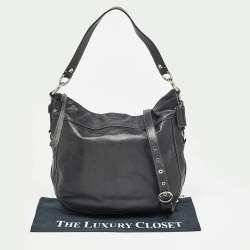 Pre Owned Coach Black Leather Logo Hobo
