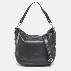 Pre Owned Coach Black Leather Logo Hobo