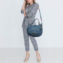 Coach Blue Woven Leather Kristin Hobo