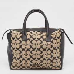 Pre Owned Coach Black Signature Canvas and Leather Bleecker Riley Tote