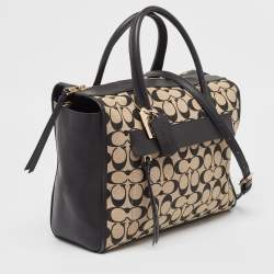 Pre Owned Coach Black Signature Canvas and Leather Bleecker Riley Tote