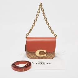 Coach Brown/Beige Signature Coated Canvas, Python Embossed and Leather Idol Bag