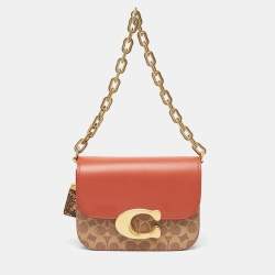 Coach Brown/Beige Signature Coated Canvas, Python Embossed and Leather Idol Bag