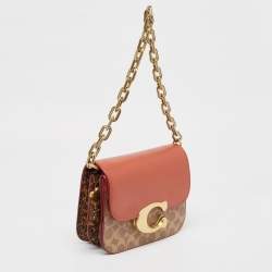 Coach Brown/Beige Signature Coated Canvas, Python Embossed and Leather Idol Bag