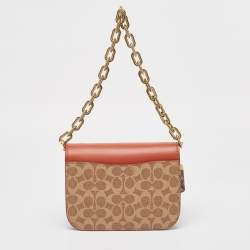 Coach Brown/Beige Signature Coated Canvas, Python Embossed and Leather Idol Bag