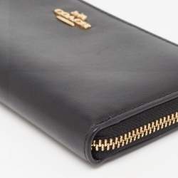Pre Owned Coach Black Leather Accordion Zip Around Wallet
