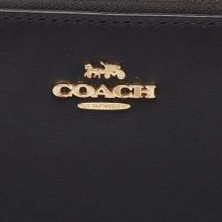 Pre Owned Coach Black Leather Accordion Zip Around Wallet