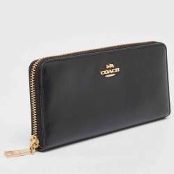 Pre Owned Coach Black Leather Accordion Zip Around Wallet
