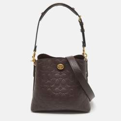 Pre Owned Coach Burgundy Signature Embossed Leather Willow Shoulder Bag