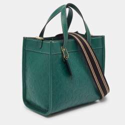 Coach Green Signature Embossed Leather Field Tote