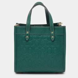 Coach Green Signature Embossed Leather Field Tote