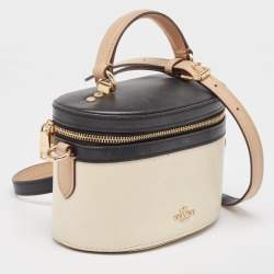 Coach x Selena Black/Beige Leather Trail Top Handle Bag