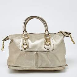 Pre Owned Coach Gold Metallic Leather Madison Sabrina Satchel 