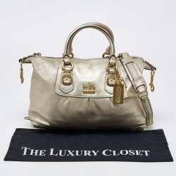 Pre Owned Coach Gold Metallic Leather Madison Sabrina Satchel 