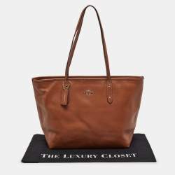 Pre Owned Coach Brown Leather City Zip Tote