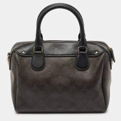 Coach Black/Brown Signature Coated Canvas and Leather Mini Bennett Satchel