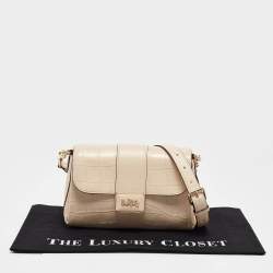 Pre Owned Coach Cream Croc Embossed Leather Grace Shoulder Bag