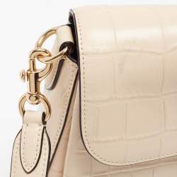 Pre Owned Coach Cream Croc Embossed Leather Grace Shoulder Bag