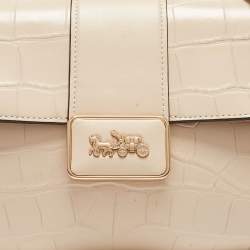 Pre Owned Coach Cream Croc Embossed Leather Grace Shoulder Bag