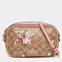 Coach Pink/Beige Signature Coated Canvas and Leather Isla Chain Crossbody Bag
