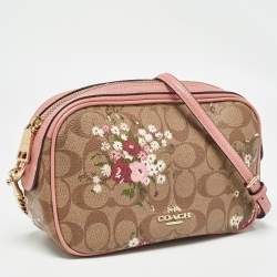 Coach Pink/Beige Signature Coated Canvas and Leather Isla Chain Crossbody Bag