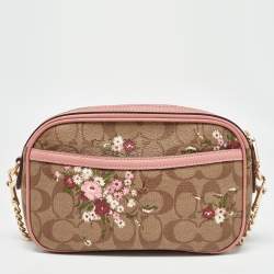 Coach Pink/Beige Signature Coated Canvas and Leather Isla Chain Crossbody Bag