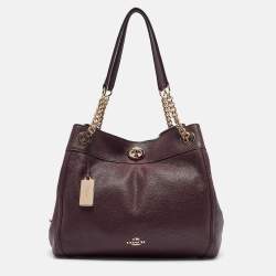 Coach Burgundy Leather Turnlock Edie Shoulder Bag