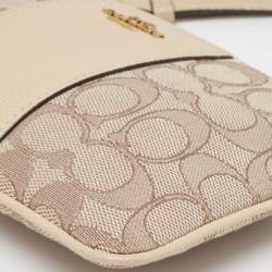 Coach Beige Signature canvas and Leather Wristlet Zip Pouch