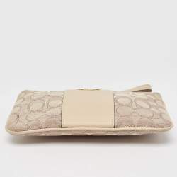 Coach Beige Signature canvas and Leather Wristlet Zip Pouch