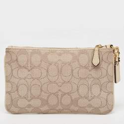 Coach Beige Signature canvas and Leather Wristlet Zip Pouch