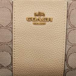 Coach Beige Signature canvas and Leather Wristlet Zip Pouch