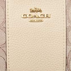 Coach Beige Signature canvas and Leather Wristlet Zip Pouch