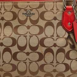 Coach Red/Beige Signature Canvas and Leather Large Christie Caryall Tote
